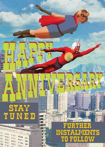 Happy Anniversary Superheroes Greeting Card by Max Hernn